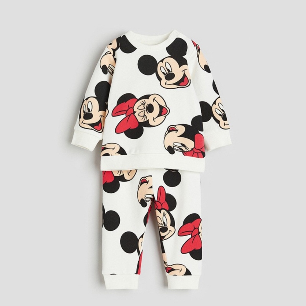 12M 18M Disney Baby Pajamas White Longsleeve & Sweatpants Minnie & Mickey Mouse